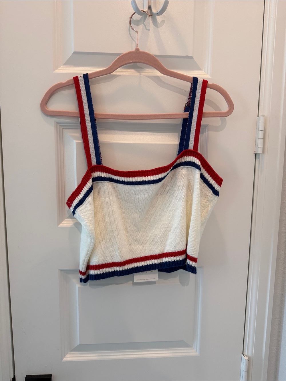 Show Me Your MuMu Cream Cropped Knit Tank with Red & Blue Stripes